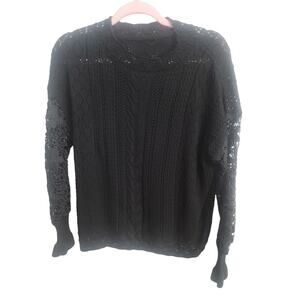 Women's Black Lace Long Sleeve Cable Knit Sweater Size M